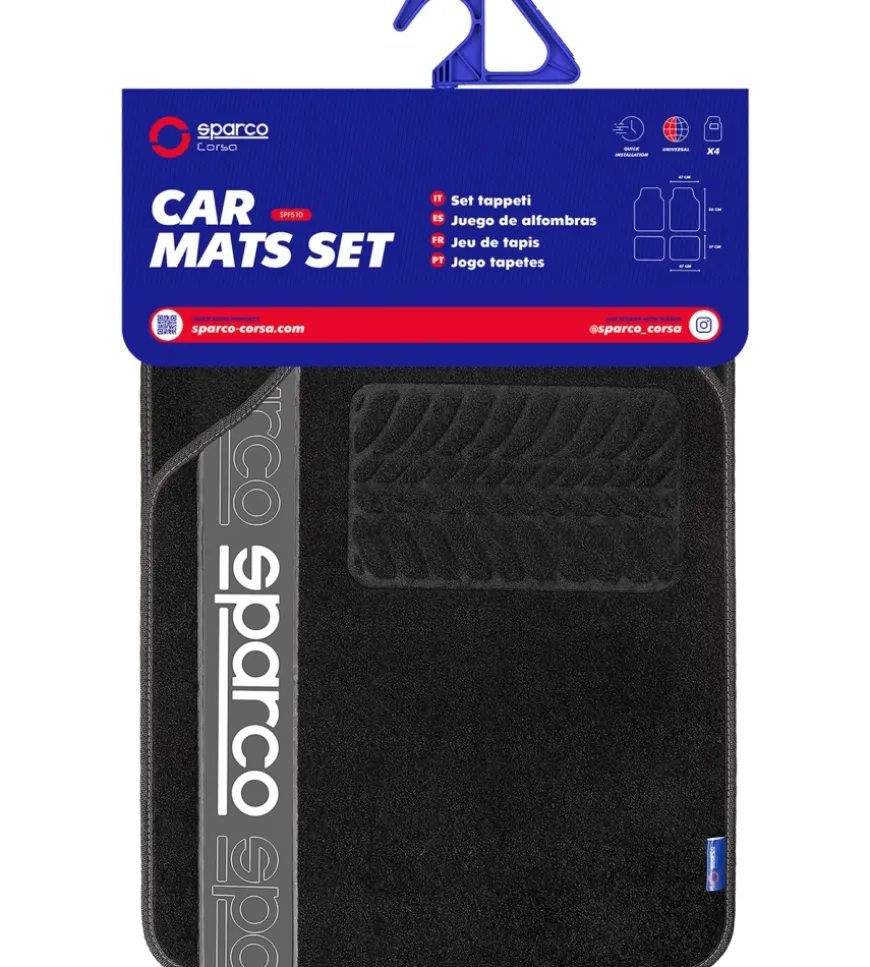 Set 4 tappetini neri e grigi per auto sparco in moquette