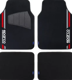 Set 4 tappetini neri e rossi per auto sparco
