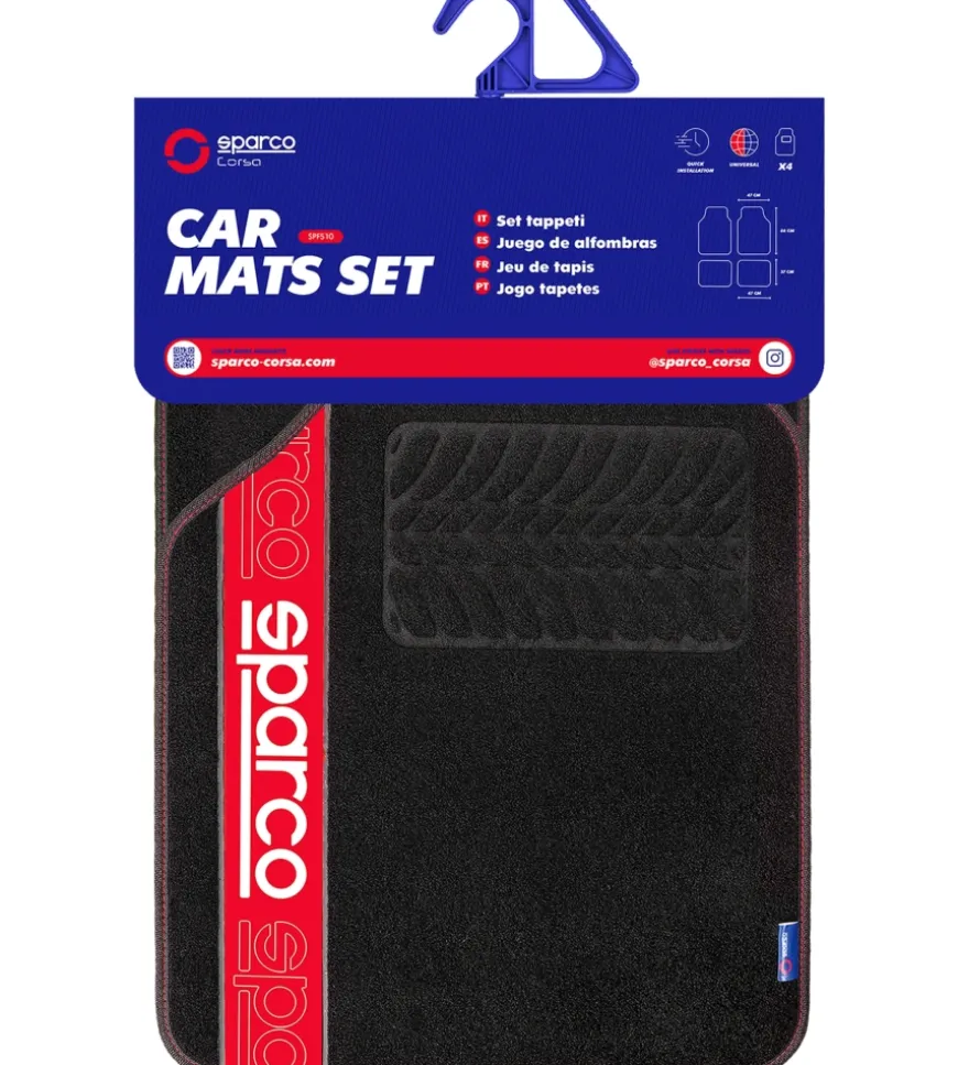 Set 4 tappetini per auto sparco nero/rosso in moquette