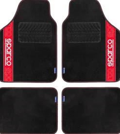 Set 4 tappetini per auto sparco nero/rosso in moquette