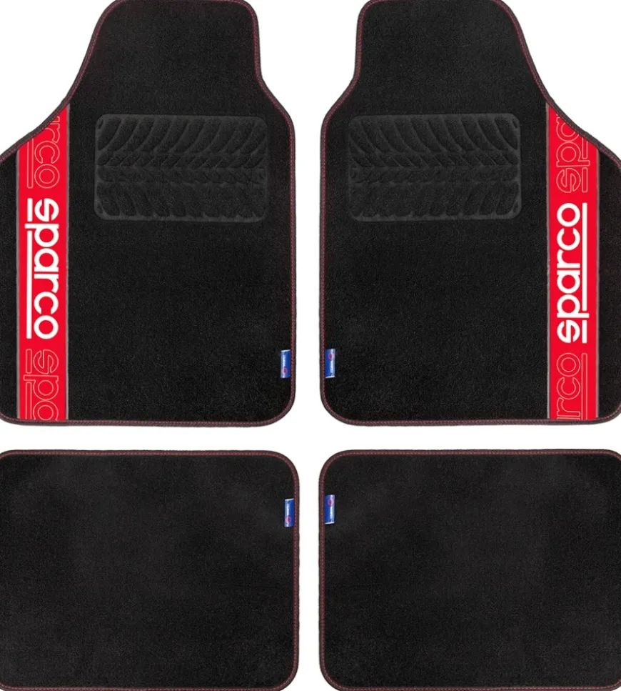 Set 4 tappetini per auto sparco nero/rosso in moquette