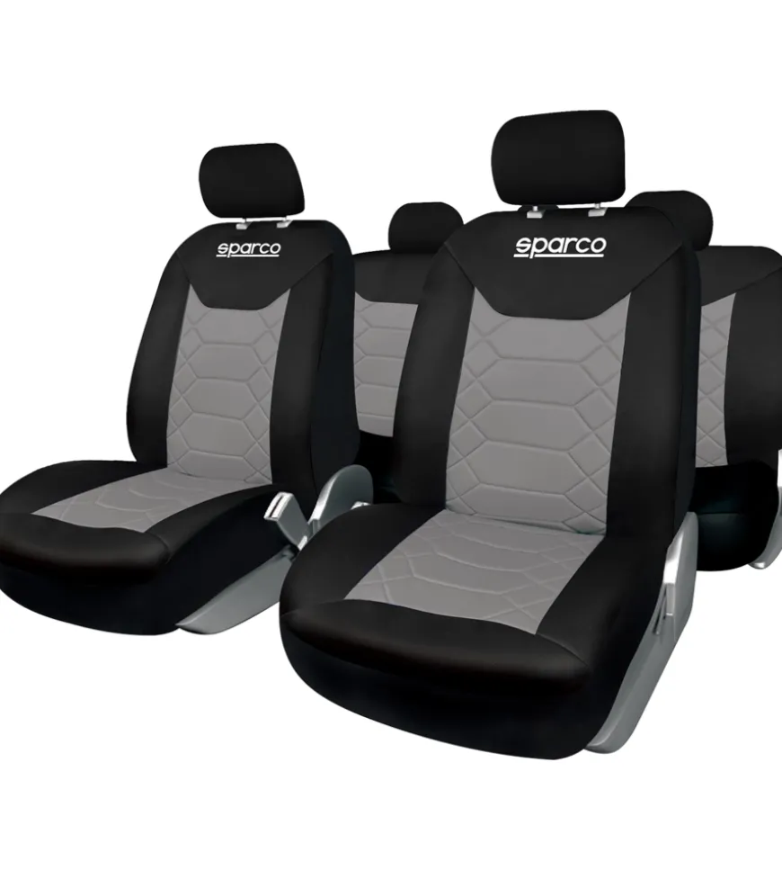 Set universale coprisedili auto completo sparco "spc1016" nero e grigio a nido d'ape